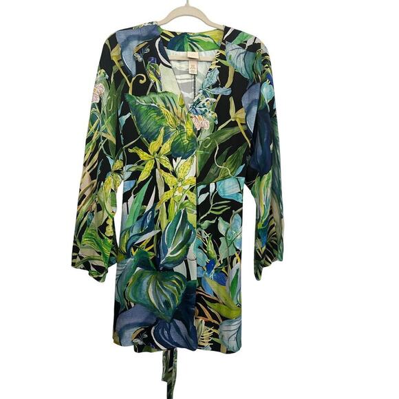 H&M Women's Tropical Birds Floral Print Belted Short Mini Dress Size XS - Picture 3 of 11